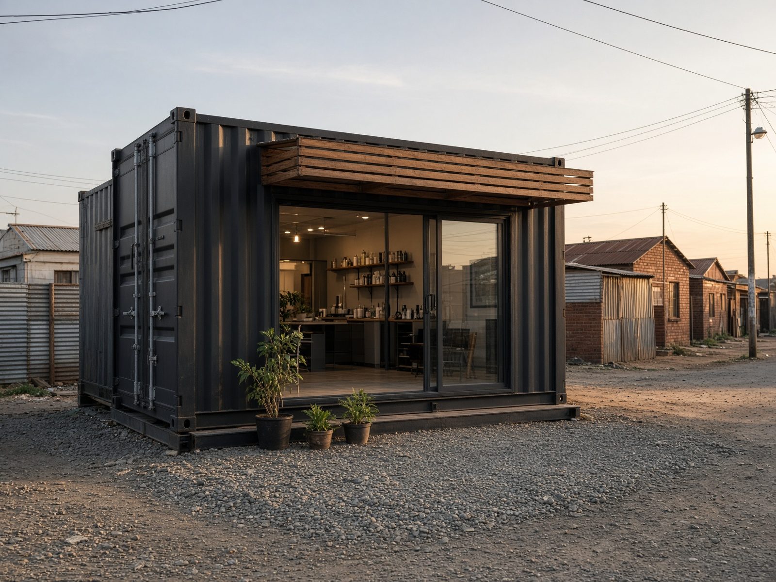 Converted container suitable for a shop, salon or rental unit