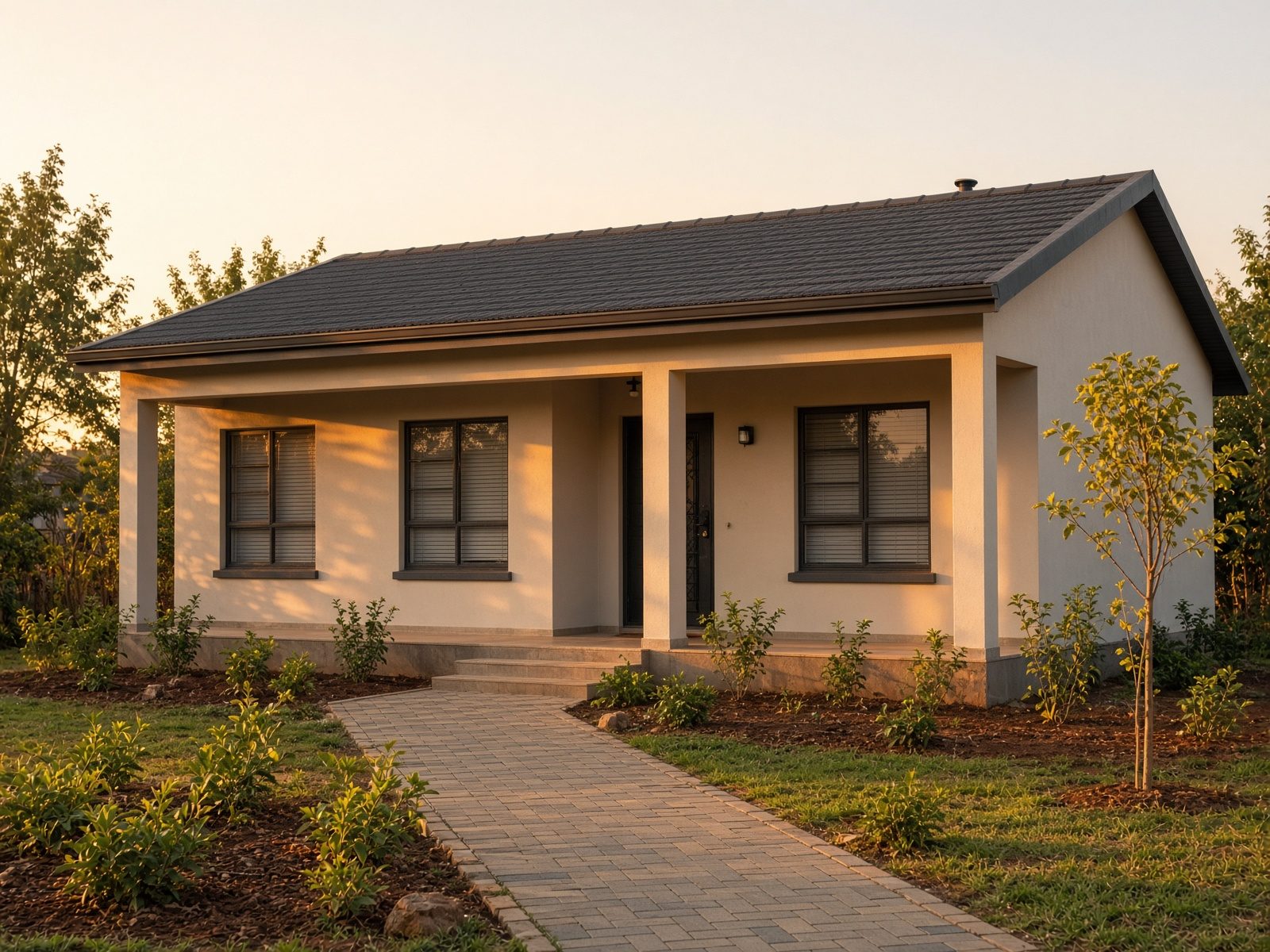 Three-room affordable house with a front porch
